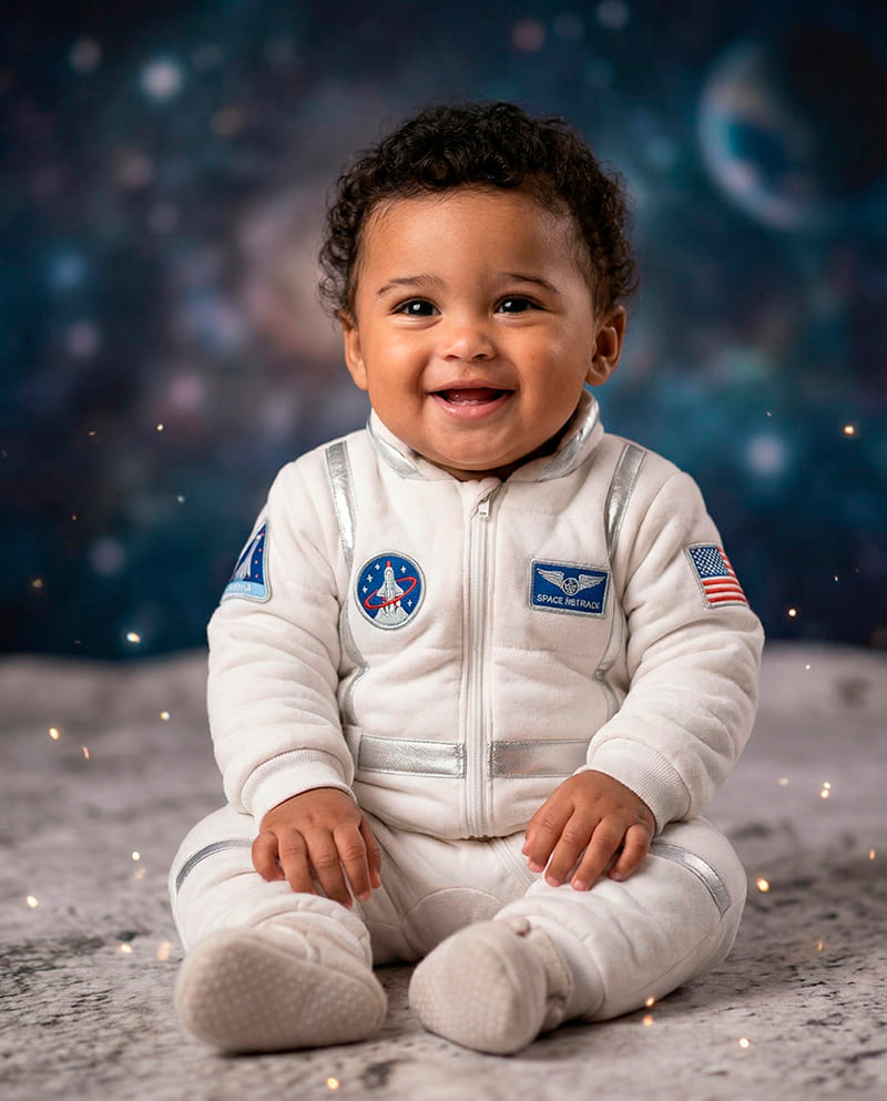 Ensaio infantil digital cenário aventura espacial